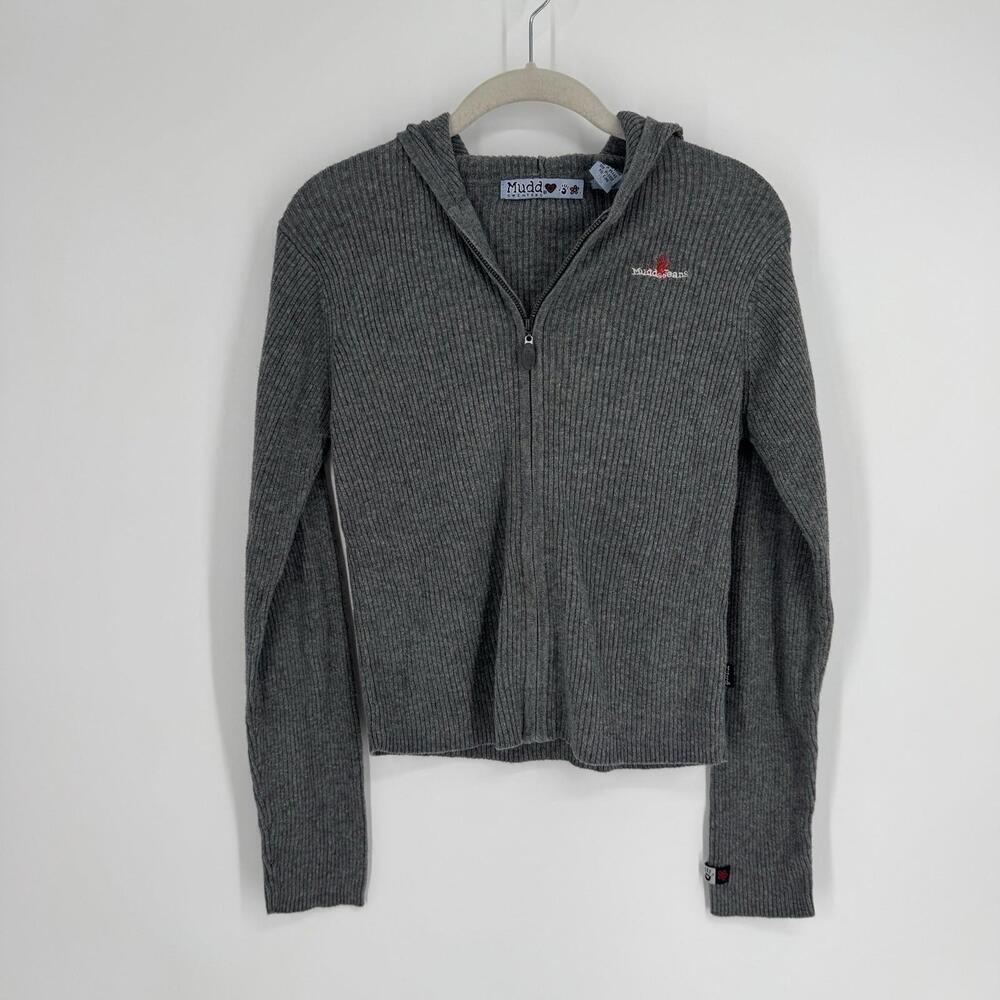 Vintage Mudd full zip ribbed cardigan sweater top y2k 90s casual hooded medium m